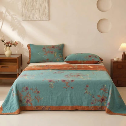 Retro Floral Cotton Double Gauze Bedspread - image 1