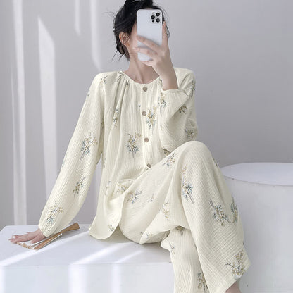 Bouquet Double Gauze Cotton Loungewear Set - Beige - XXL - image 0