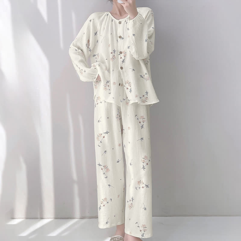 Rustic Floral Double Gauze Cotton Pajamas - image 1