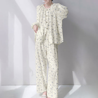 Gray Ditsy Floral Double Gauze Cotton Pajamas - image 1
