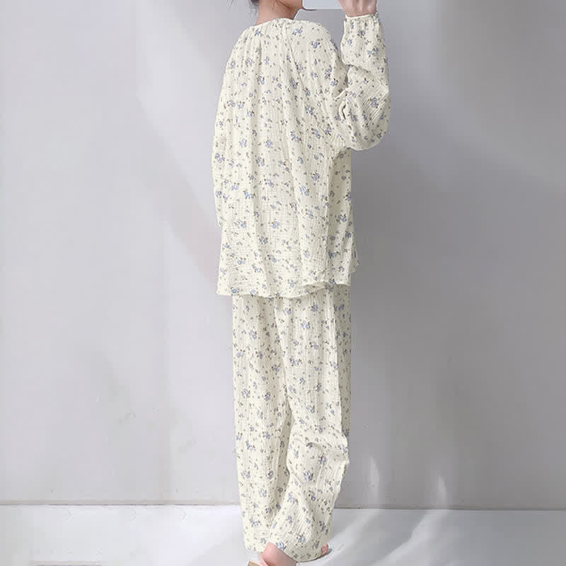 Gray Ditsy Floral Double Gauze Cotton Pajamas - image 3