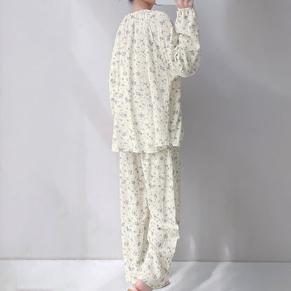 Gray Ditsy Floral Double Gauze Cotton Pajamas - image 3