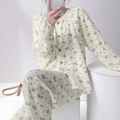 Gray Ditsy Floral Double Gauze Cotton Pajamas - image 2