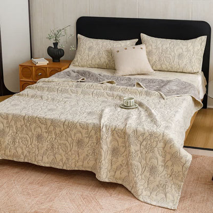 Floral Cotton Triple-Layer Gauze Jacquard Quilt Blanket - image 1