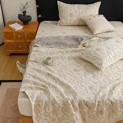Floral Cotton Triple-Layer Gauze Jacquard Quilt Blanket - image 5