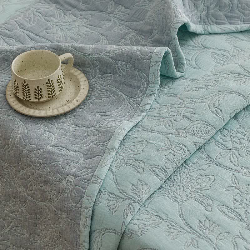 Floral Cotton Triple-Layer Gauze Jacquard Quilt Blanket - image 12