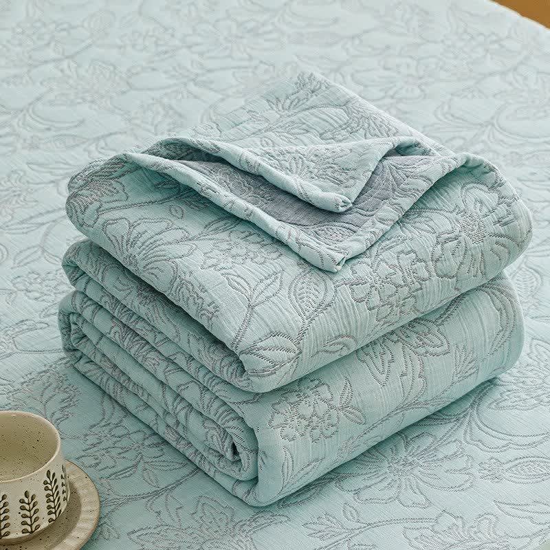 Floral Cotton Triple-Layer Gauze Jacquard Quilt Blanket - image 11