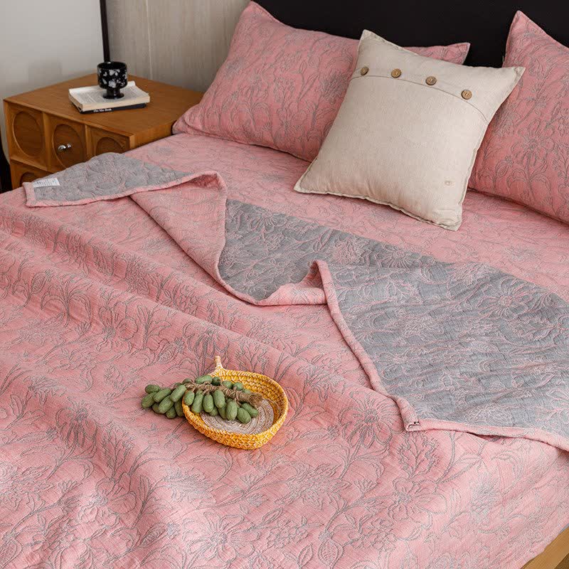 Floral Cotton Triple-Layer Gauze Jacquard Quilt Blanket - image 16