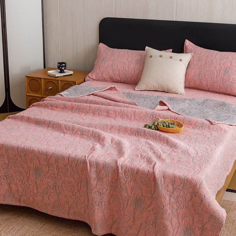 Floral Cotton Triple-Layer Gauze Jacquard Quilt Blanket - image 14
