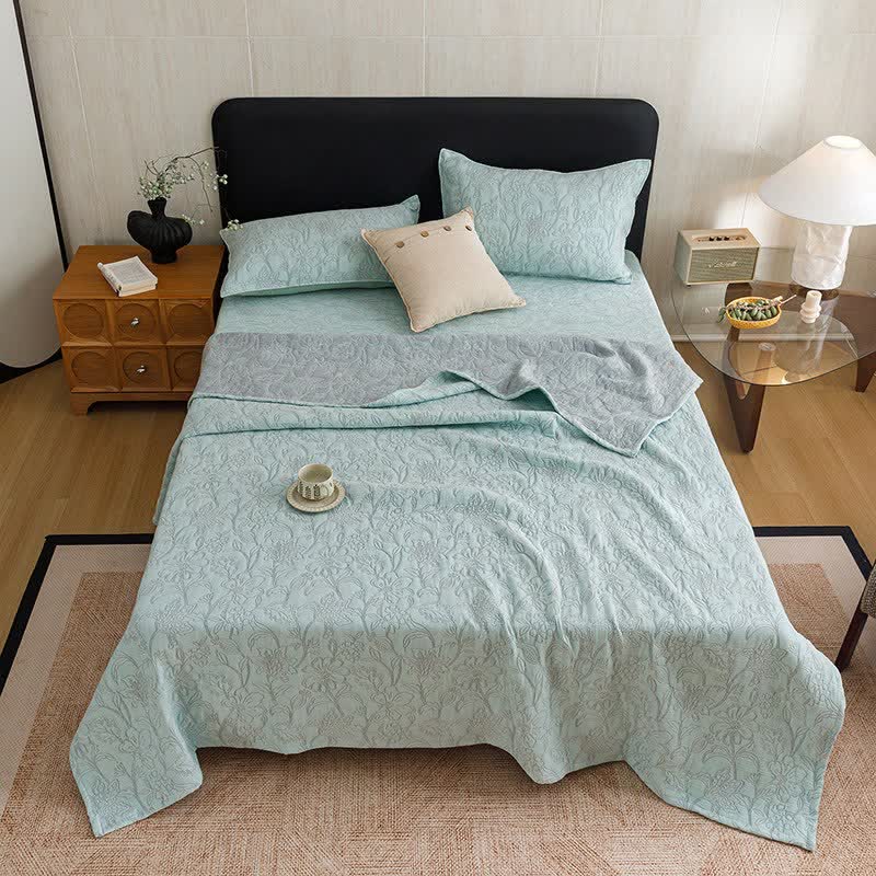 Floral Cotton Triple-Layer Gauze Jacquard Quilt Blanket - image 9