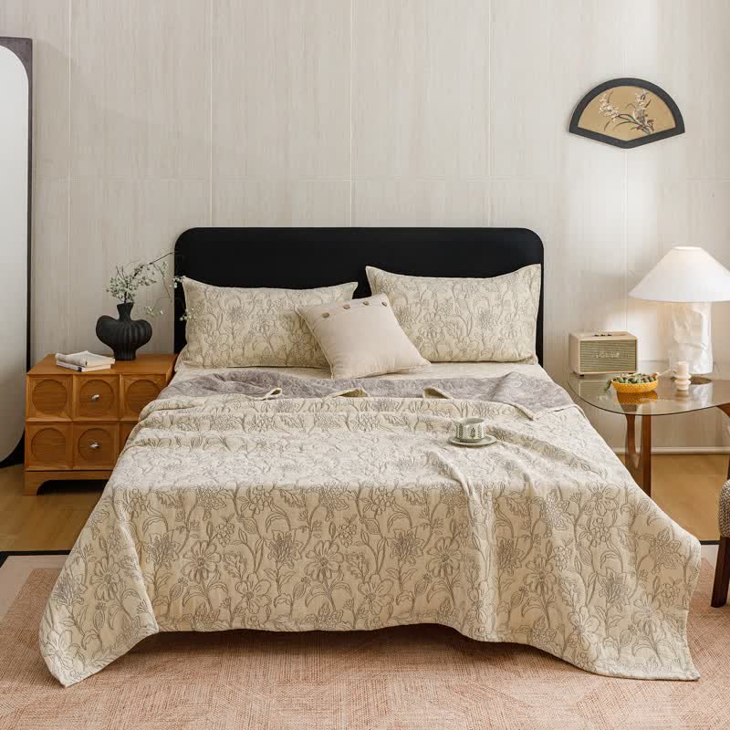 Floral Cotton Triple-Layer Gauze Jacquard Quilt Blanket - image 2