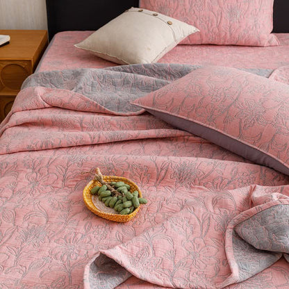 Floral Cotton Triple-Layer Gauze Jacquard Quilt Blanket - image 17