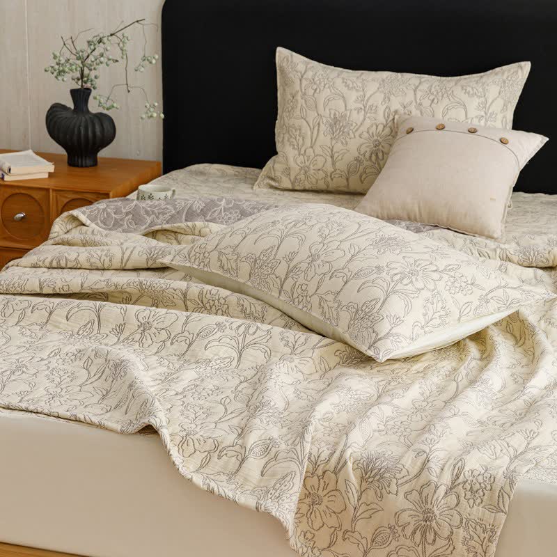 Floral Cotton Triple-Layer Gauze Jacquard Quilt Blanket - image 4