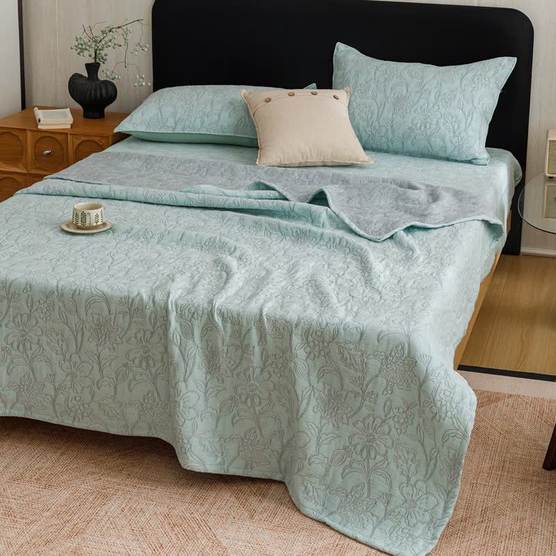 Floral Cotton Triple-Layer Gauze Jacquard Quilt Blanket - image 8
