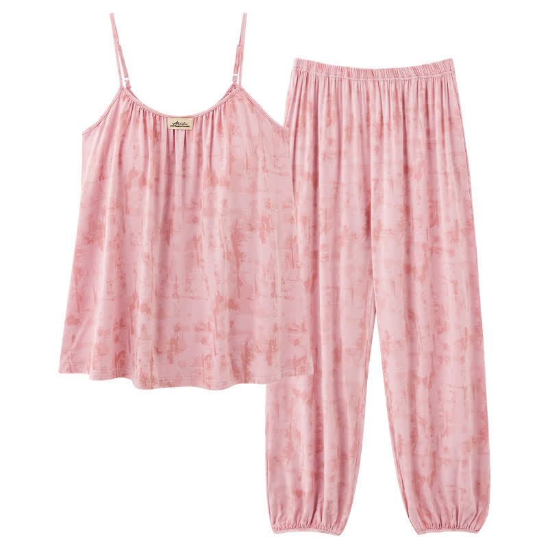 Artistic Watercolor-Inspired Cotton Camisole & Pants Sleepwear - image 10