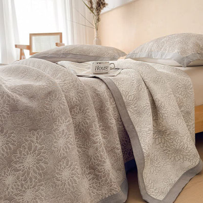 Cotton Rustic Floral Muslin Quilt Blanket - Coffee - 2PCS Pillow Towels - 19" x 31" - image 3