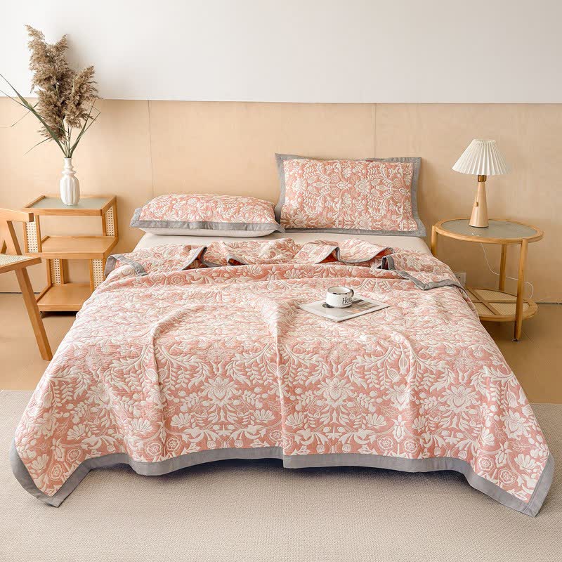 Cotton Floral & Branch Muslin Quilt Blanket - image 1