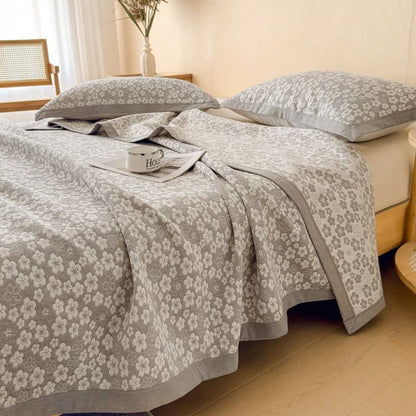 Cotton Cherry Blossom Muslin Quilt Blanket - Gray - 2PCS Pillow Towels - 19" x 31" - image 0