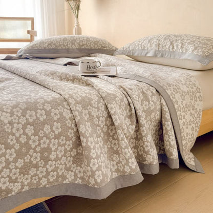 Cotton Cherry Blossom Muslin Quilt Blanket - Coffee - 2PCS Pillow Towels - 19" x 31" - image 3