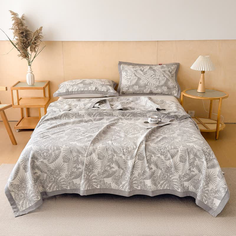 Cotton Jungle Leaf Muslin Quilt Blanket - image 1