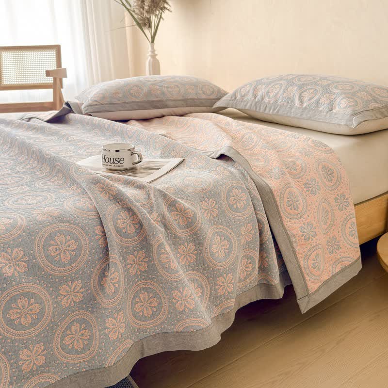 Cotton Vintage Pattern Muslin Quilt Blanket - 2PCS Pillowcases - 19" x 31" - image 0