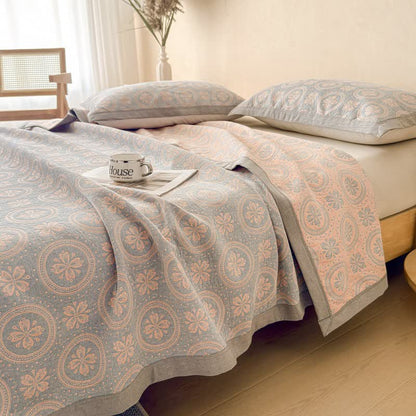 Cotton Vintage Pattern Muslin Quilt Blanket - 2PCS Pillowcases - 19" x 31" - image 0