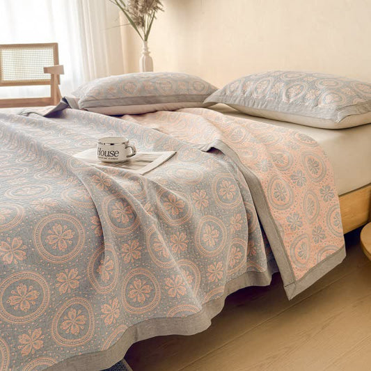 Cotton Vintage Pattern Muslin Quilt Blanket - 2PCS Pillowcases - 19" x 31" - image 0