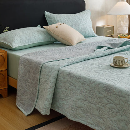 Floral Cotton Triple-Layer Gauze Jacquard Quilt Blanket - Sky Blue - 2PCS Pillowcases - 19" x 29" - image 7