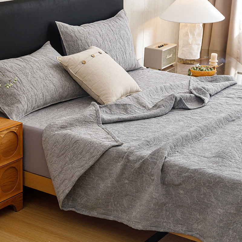 Floral Cotton Triple-Layer Gauze Jacquard Quilt Blanket - Grey - 2PCS Pillowcases - 19" x 29" - image 19