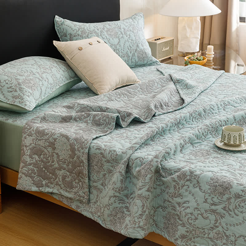 Vintage Cotton Triple-Layer Gauze Jacquard Quilt Blanket - Blue - 2PCS Pillowcases - 19" x 29" - image 20