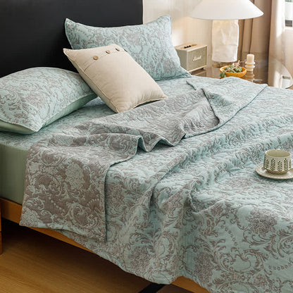 Vintage Cotton Triple-Layer Gauze Jacquard Quilt Blanket - Blue - 2PCS Pillowcases - 19" x 29" - image 20