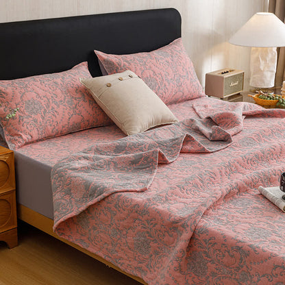 Vintage Cotton Triple-Layer Gauze Jacquard Quilt Blanket - Pink - 2PCS Pillowcases - 19" x 29" - image 14