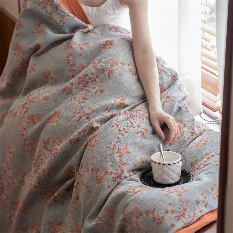 Floral & Bow Cotton Double Gauze Bedding Set(4PCS) - image 13
