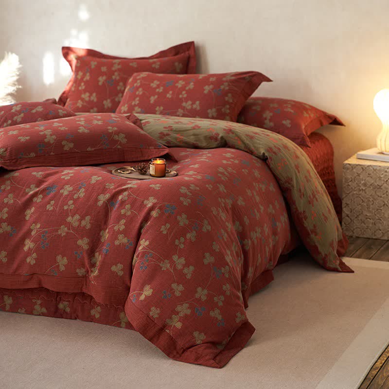 Country Style Floral Cotton Double Gauze Bedding(4PCS) - 4PCS Bedding Set(Flat Sheet Style) - King - image 0