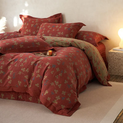 Country Style Floral Cotton Double Gauze Bedding(4PCS) - 4PCS Bedding Set(Flat Sheet Style) - King - image 0