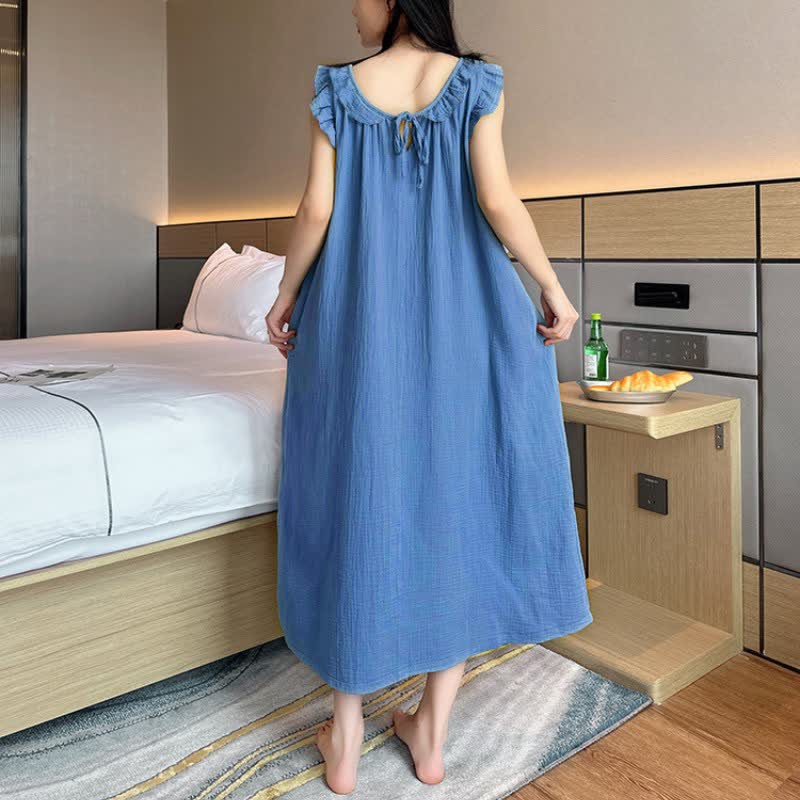 Plus Size Minimalist Cotton Ruffle Sleeveless Nightgown - image 8