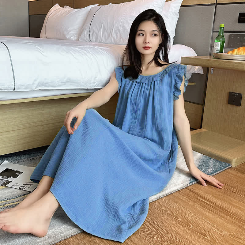 Plus Size Minimalist Cotton Ruffle Sleeveless Nightgown - image 5
