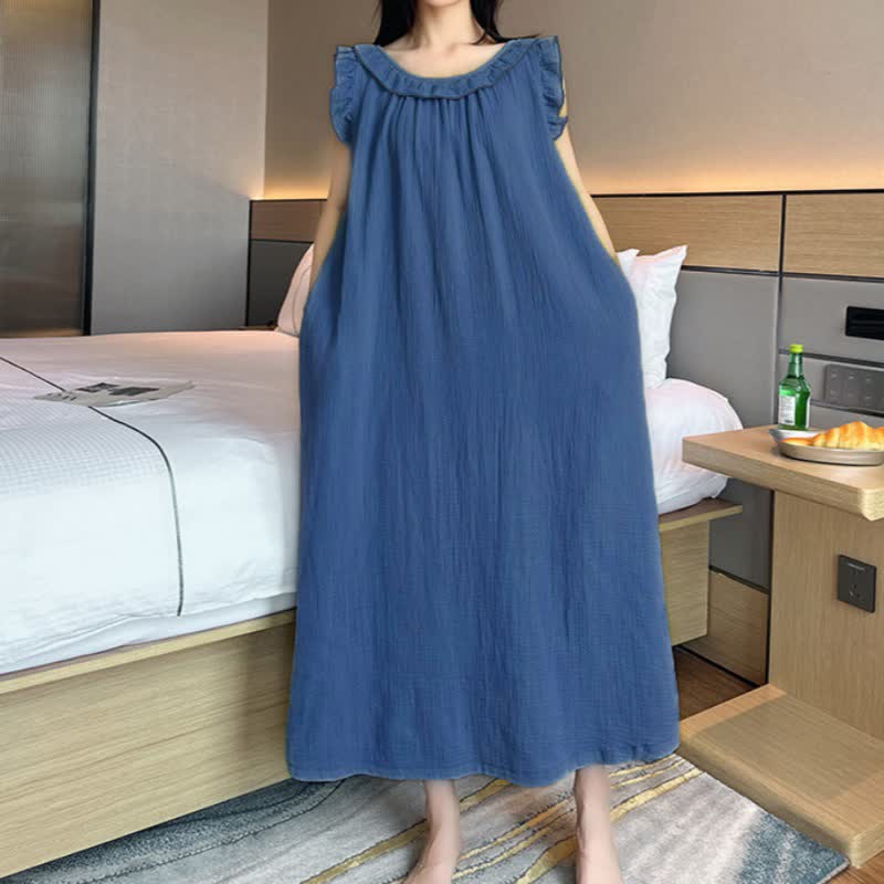 Plus Size Minimalist Cotton Ruffle Sleeveless Nightgown - image 25
