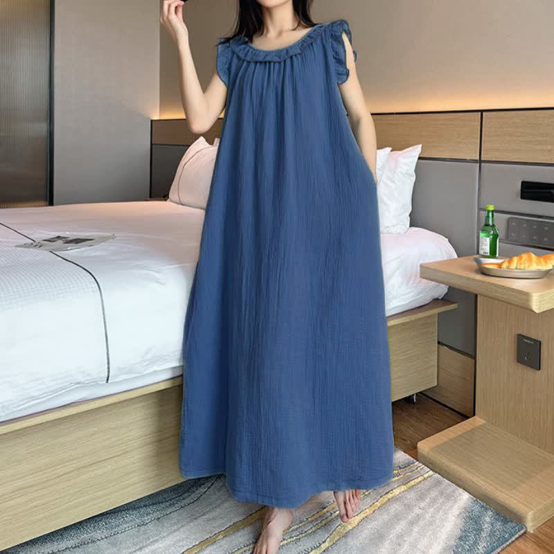 Plus Size Minimalist Cotton Ruffle Sleeveless Nightgown - image 24