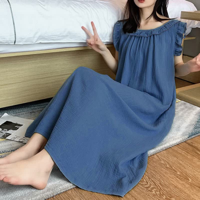 Plus Size Minimalist Cotton Ruffle Sleeveless Nightgown - image 27