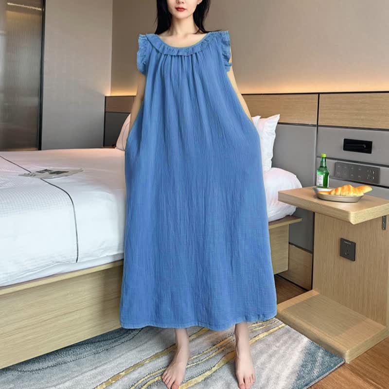 Plus Size Minimalist Cotton Ruffle Sleeveless Nightgown - image 18