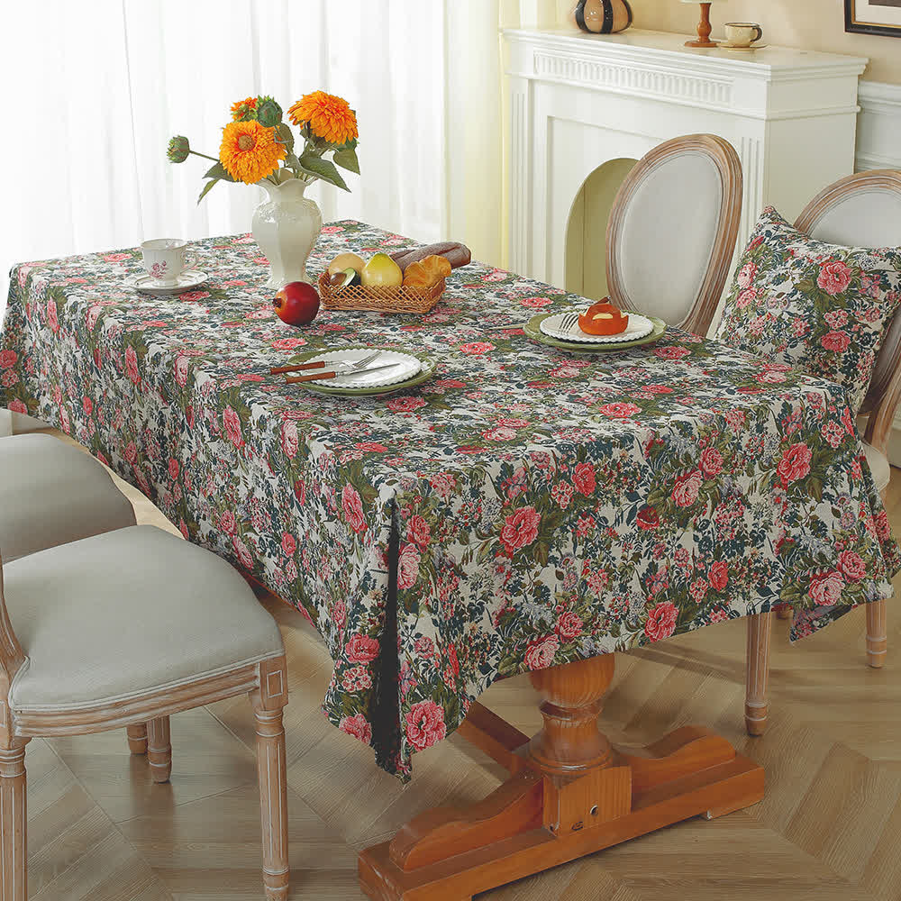 Shabby Chic Rose Jacquard Floral Tablecloth - image 0