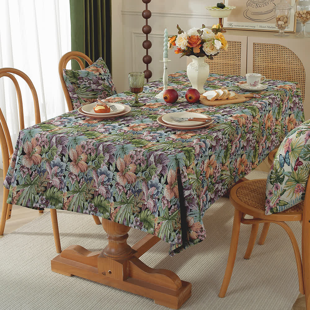 Painterly Garden Jacquard Table Cover - Green & Cyan - 55" x 94" - image 4