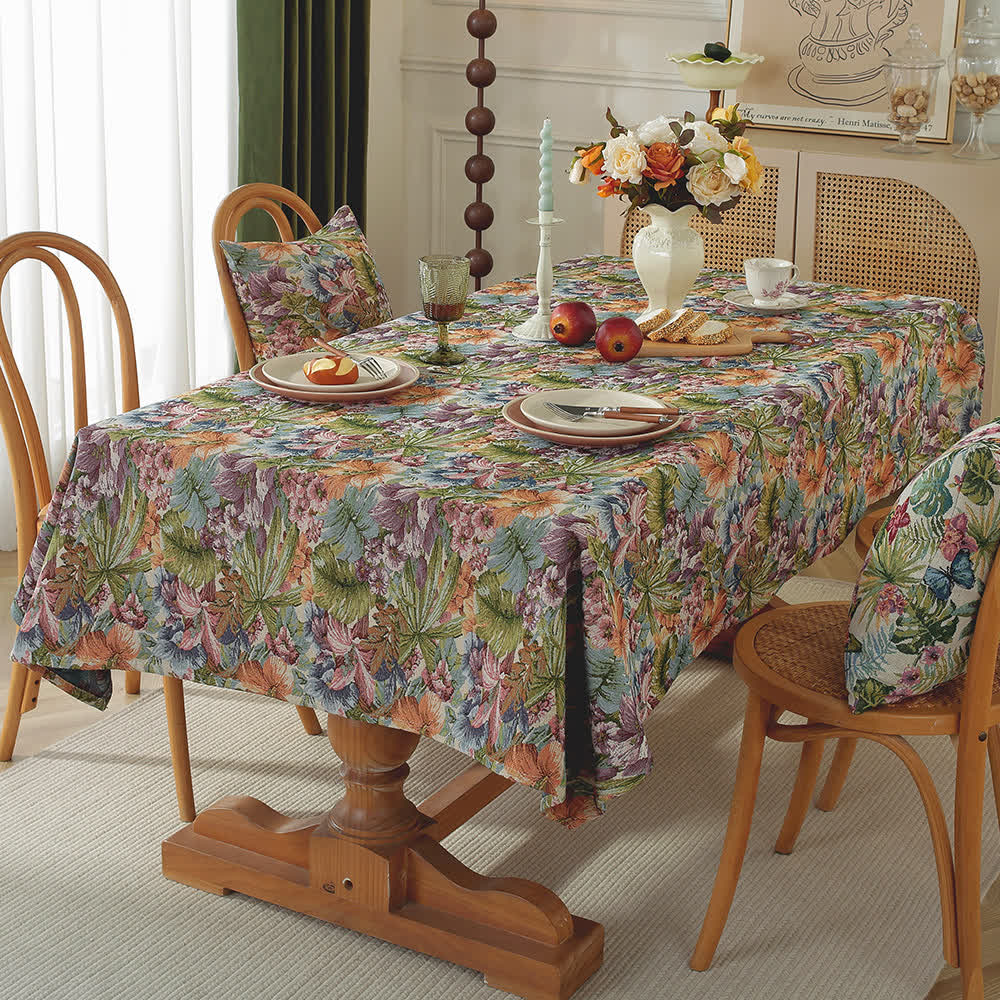 Painterly Garden Jacquard Table Cover - Orange & Green - 55" x 94" - image 0
