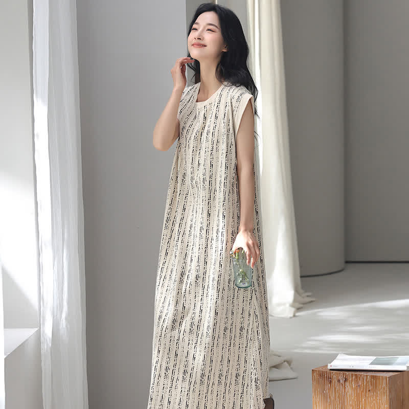Artistic Line-inspired Cotton Sleeveless Nightgown - image 2