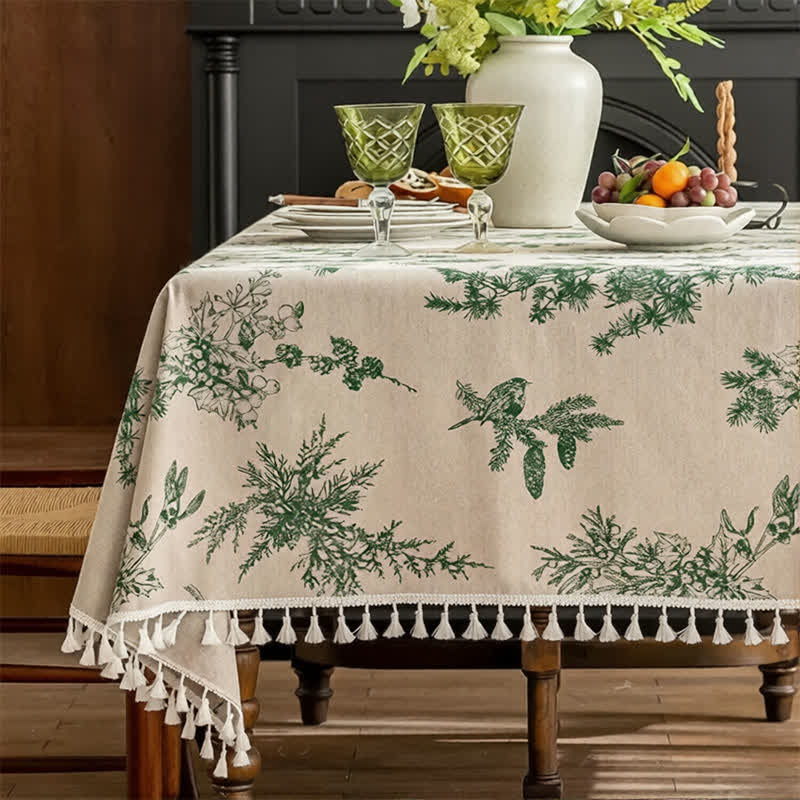 Greenery Print Fringed Dining Cover - Round - 59" - image 0