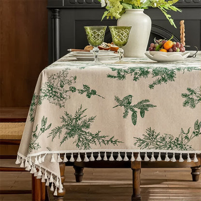 Greenery Print Fringed Dining Cover - Round - 59" - image 0