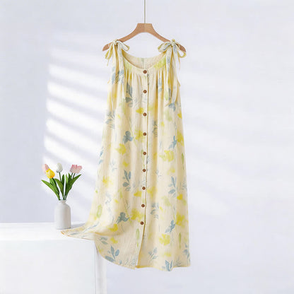 Country-Style Floral & Leaf Camisole Nightgown - Yellow - XXL - image 0
