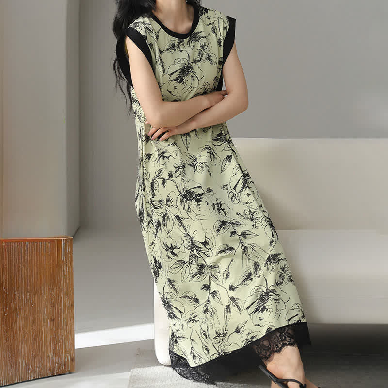 Artistic Floral Cotton Sleeveless Lace Nightgown - image 4