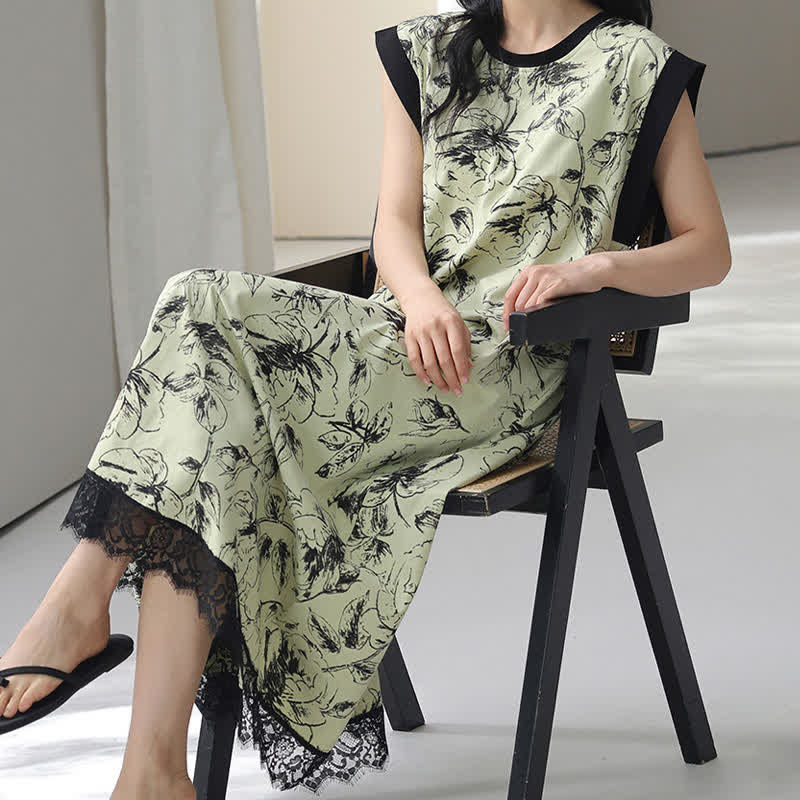 Artistic Floral Cotton Sleeveless Lace Nightgown - image 6